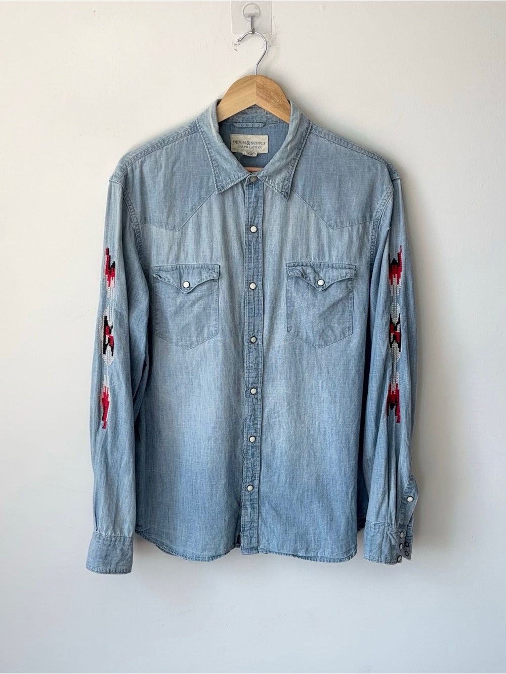 Ralph Lauren Denim & Supply Embroidered Western Chambray Shirt Men’s XL Denim